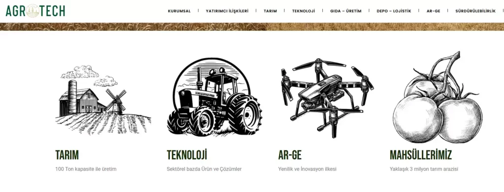 Agrotech internet sayfası ve faaliyet alanları ekran görüntüsü